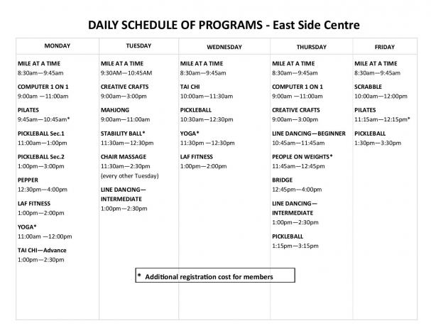 Weekly Program Schedules - EAST SIDE CENTRE